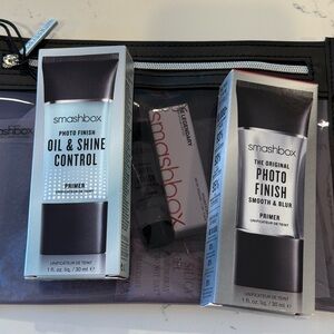 Smashbox Photo Finish Primer Duo plus full size lipstick gift and makeup pouch